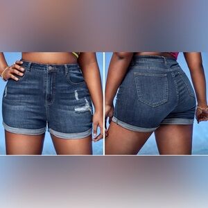 SHEIN SXY Plus Roll Up Hem High Waist Ripped Denim Shorts Sz 3X